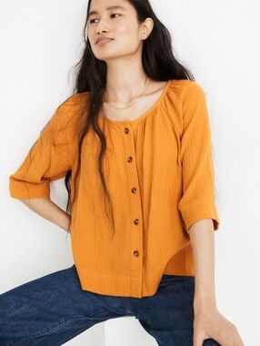 Madewell Mustard Yellow Double Gauze Button-Front Top - Small